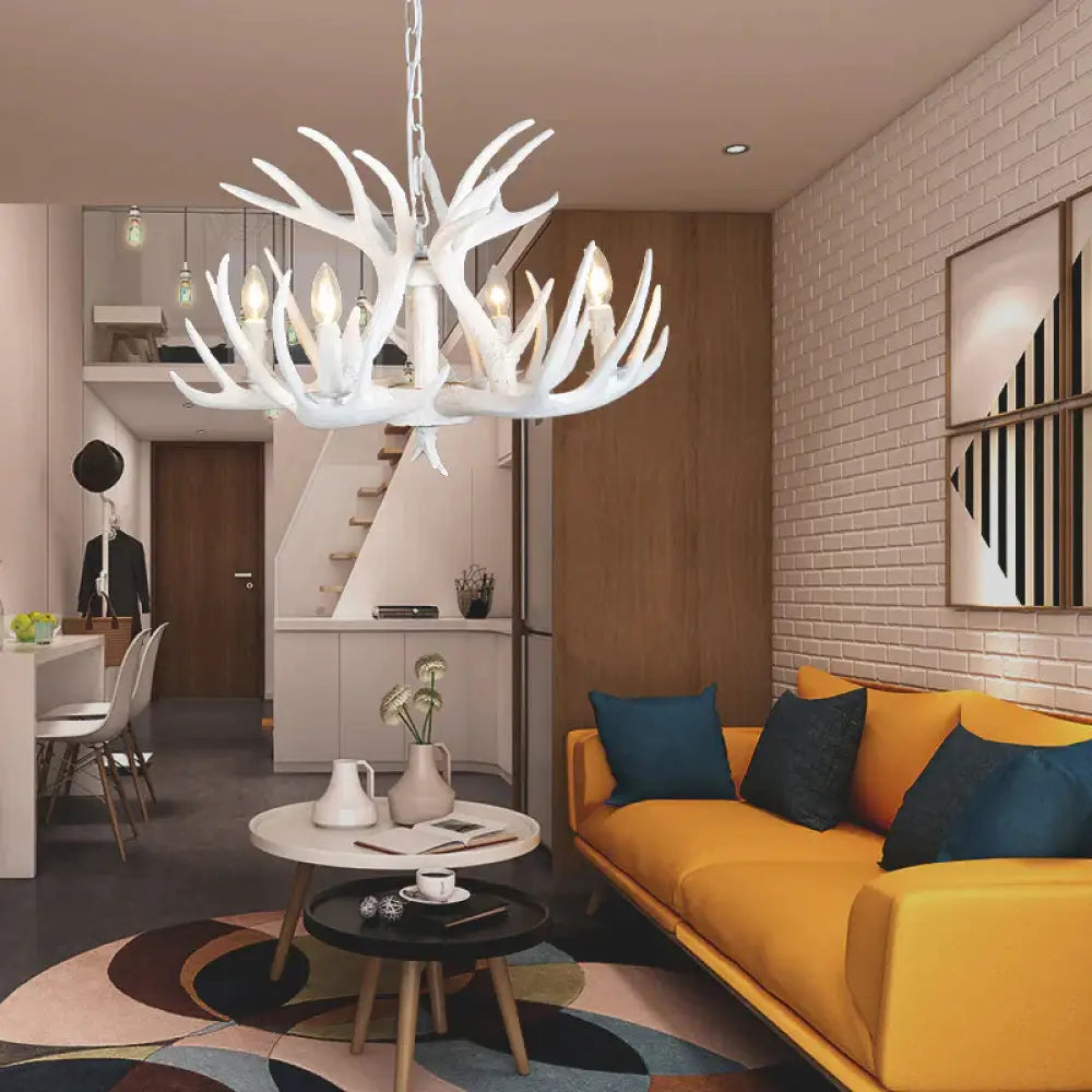 4/6/9 Lights Chandelier Lighting Fixture Rural Candle Resin Ceiling Suspension Lamp In White For