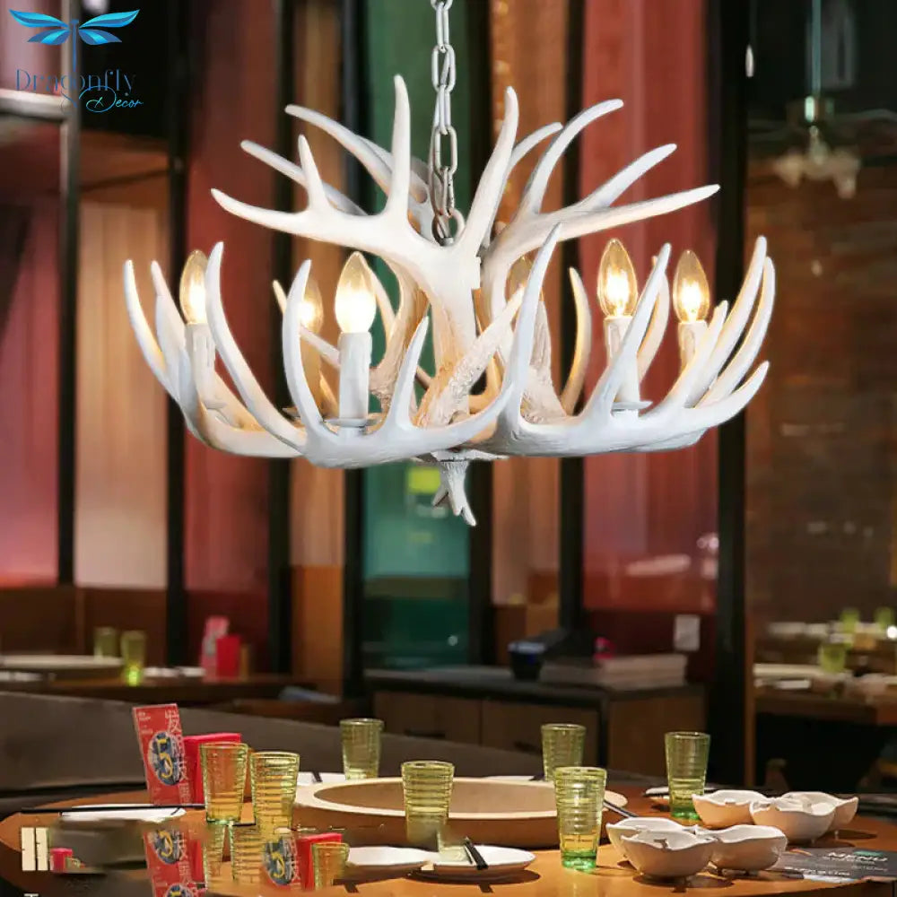 4/6/9 Lights Chandelier Lighting Fixture Rural Candle Resin Ceiling Suspension Lamp In White For