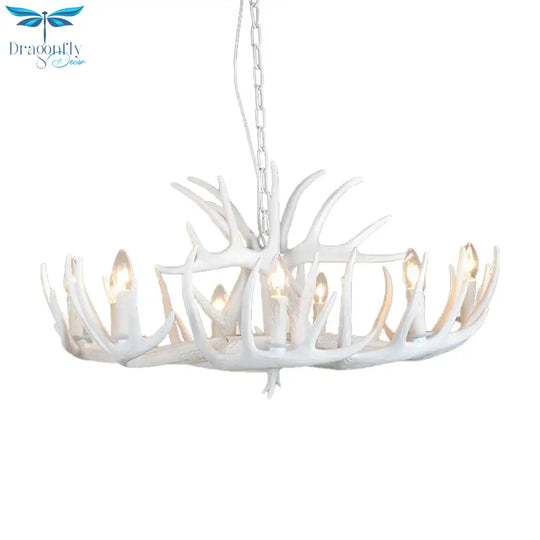 4/6/9 Lights Chandelier Lighting Fixture Rural Candle Resin Ceiling Suspension Lamp In White For