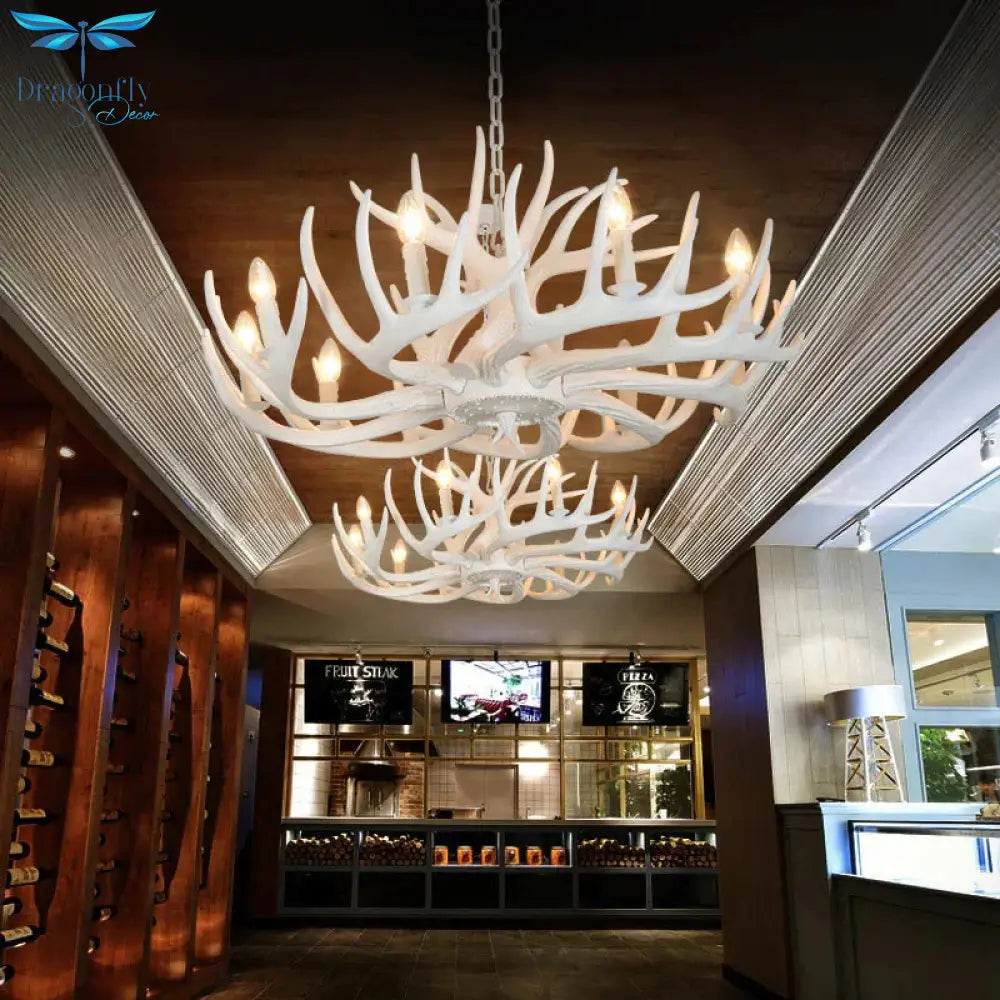 4/6/9 Lights Chandelier Lighting Fixture Rural Candle Resin Ceiling Suspension Lamp In White For