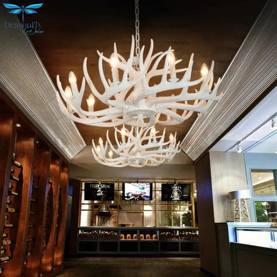 4/6/9 Lights Chandelier Lighting Fixture Rural Candle Resin Ceiling Suspension Lamp In White For