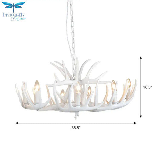 4/6/9 Lights Chandelier Lighting Fixture Rural Candle Resin Ceiling Suspension Lamp In White For