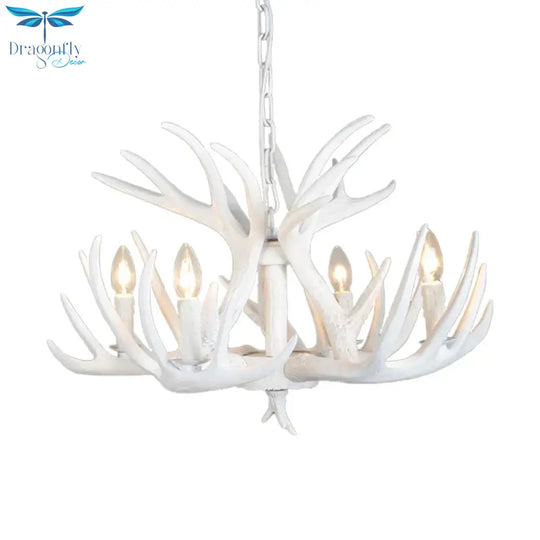 4/6/9 Lights Chandelier Lighting Fixture Rural Candle Resin Ceiling Suspension Lamp In White For