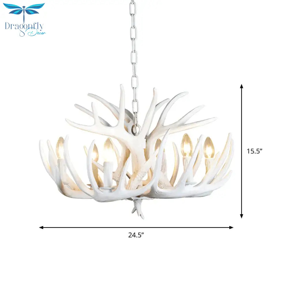 4/6/9 Lights Chandelier Lighting Fixture Rural Candle Resin Ceiling Suspension Lamp In White For