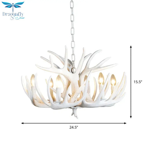 4/6/9 Lights Chandelier Lighting Fixture Rural Candle Resin Ceiling Suspension Lamp In White For