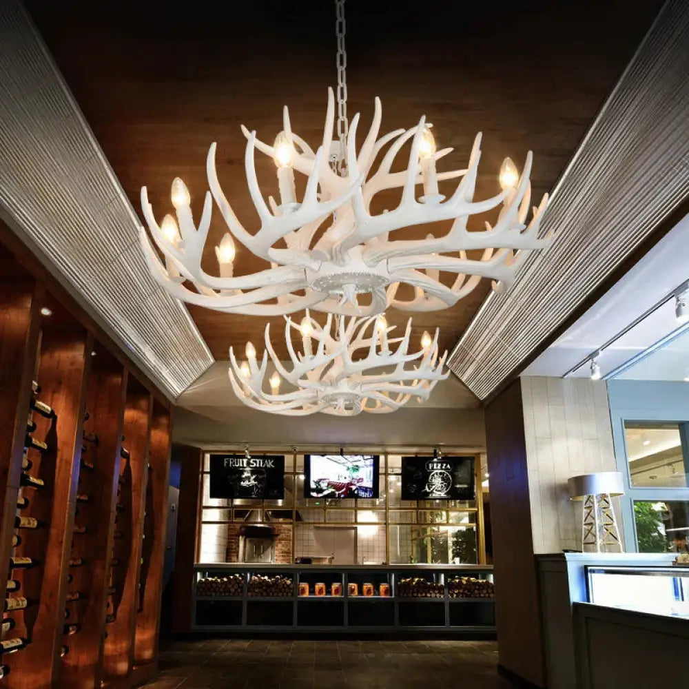 4/6/9 Lights Chandelier Lighting Fixture Rural Candle Resin Ceiling Suspension Lamp In White For