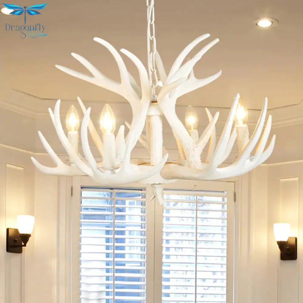 4/6/9 Lights Chandelier Lighting Fixture Rural Candle Resin Ceiling Suspension Lamp In White For