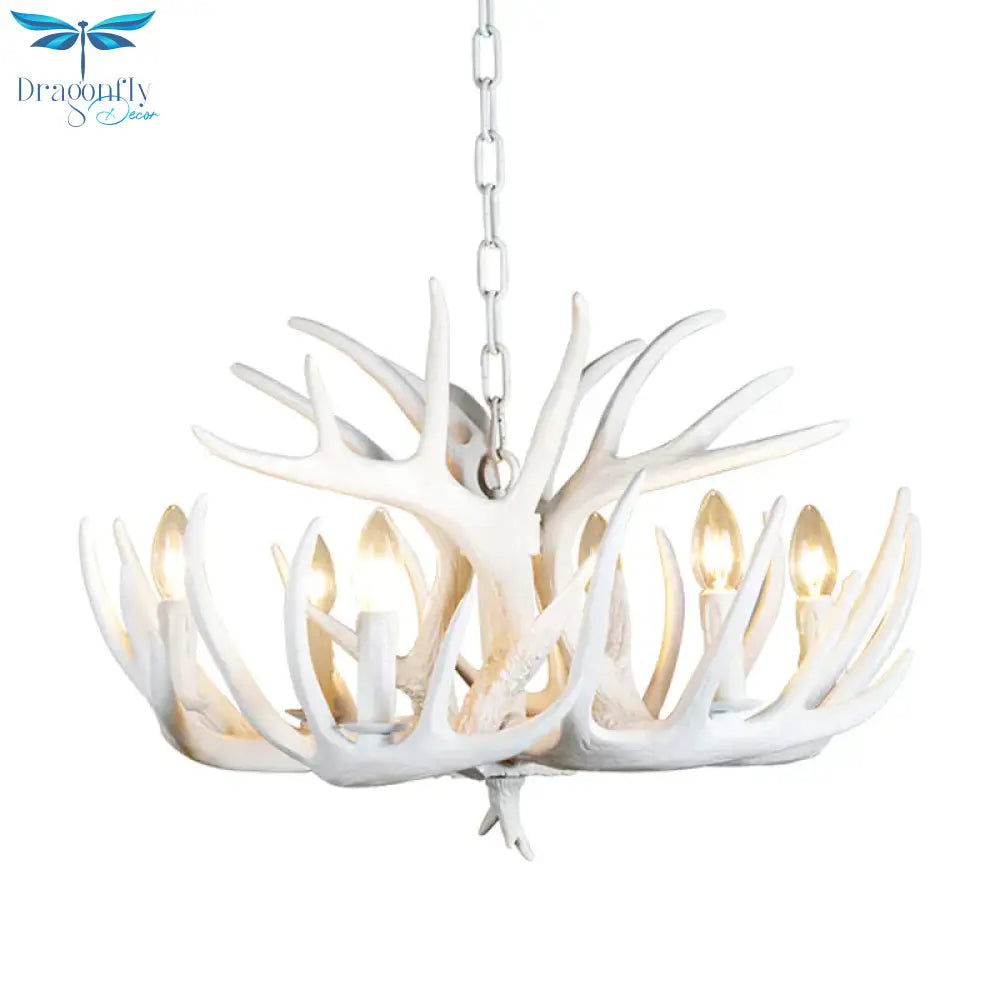 4/6/9 Lights Chandelier Lighting Fixture Rural Candle Resin Ceiling Suspension Lamp In White For
