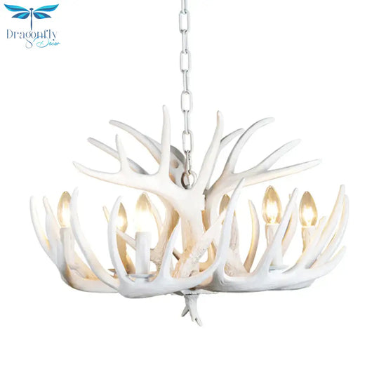 4/6/9 Lights Chandelier Lighting Fixture Rural Candle Resin Ceiling Suspension Lamp In White For