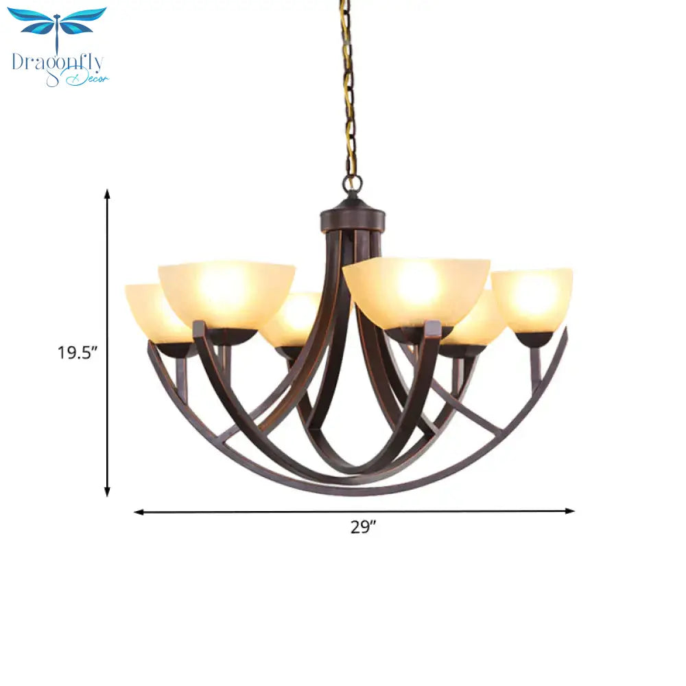 4/6 Heads Ceiling Chandelier Classic Trapezoidal Milk Glass Hanging Pendant With Arc Arm In Bronze