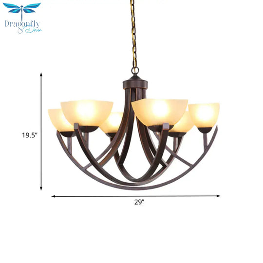 4/6 Heads Ceiling Chandelier Classic Trapezoidal Milk Glass Hanging Pendant With Arc Arm In Bronze