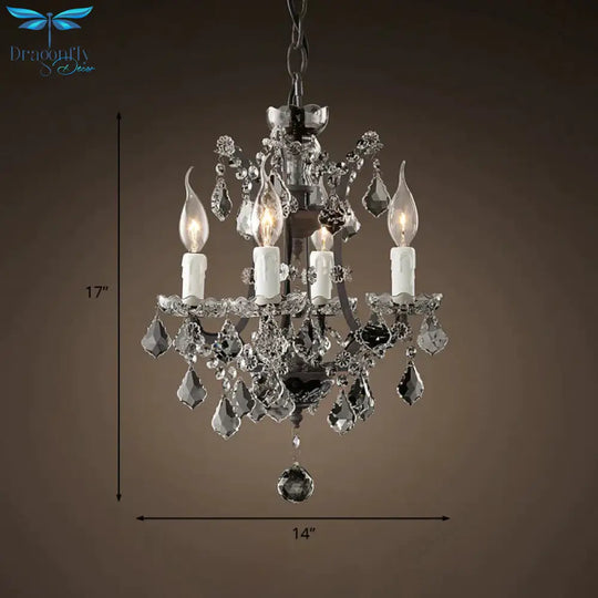 4/6 Heads Chandelier Pendant Light Traditional Scroll Arm Crystal Hanging Lamp Kit In White