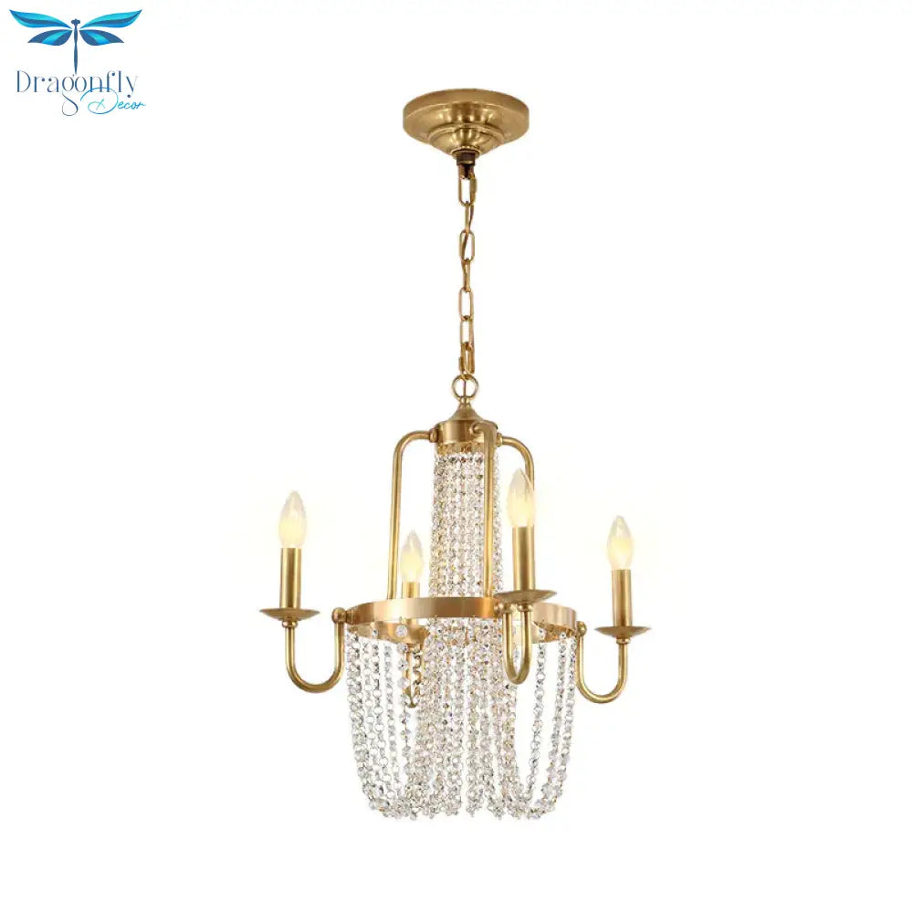 4/6 Lights Chandelier Light Minimalism Candlestick Crystal Hanging Lamp Kit In Gold For Bedroom