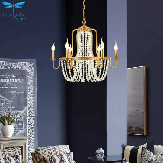 4/6 Lights Chandelier Light Minimalism Candlestick Crystal Hanging Lamp Kit In Gold For Bedroom