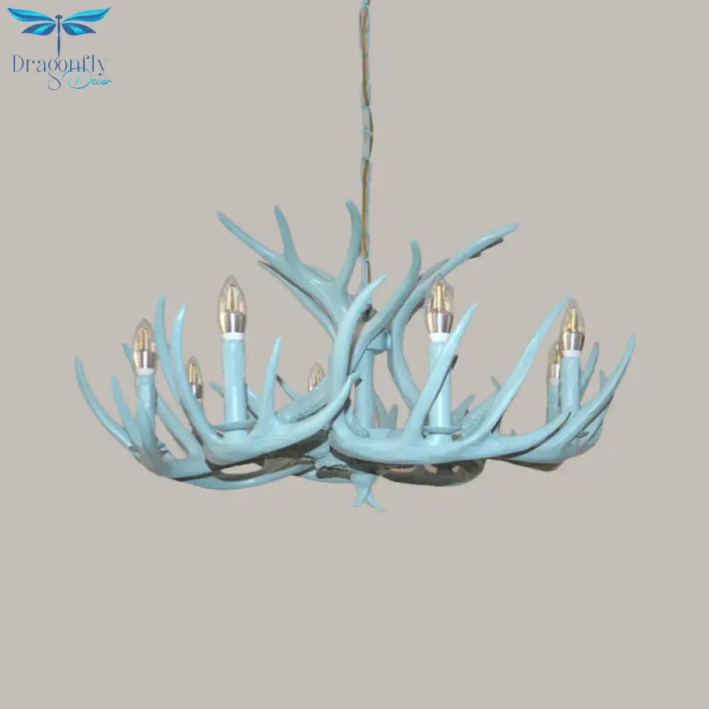 4/8 Heads Branch Chandelier Lighting Cottage Blue Resin Hanging Ceiling Lamp For Living Room
