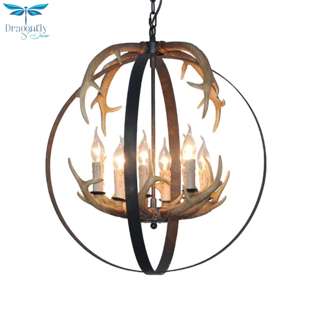 4/8 Lights Chandelier Lighting Fixture Loft Spherical Metal Ceiling Suspension Lamp In Black For