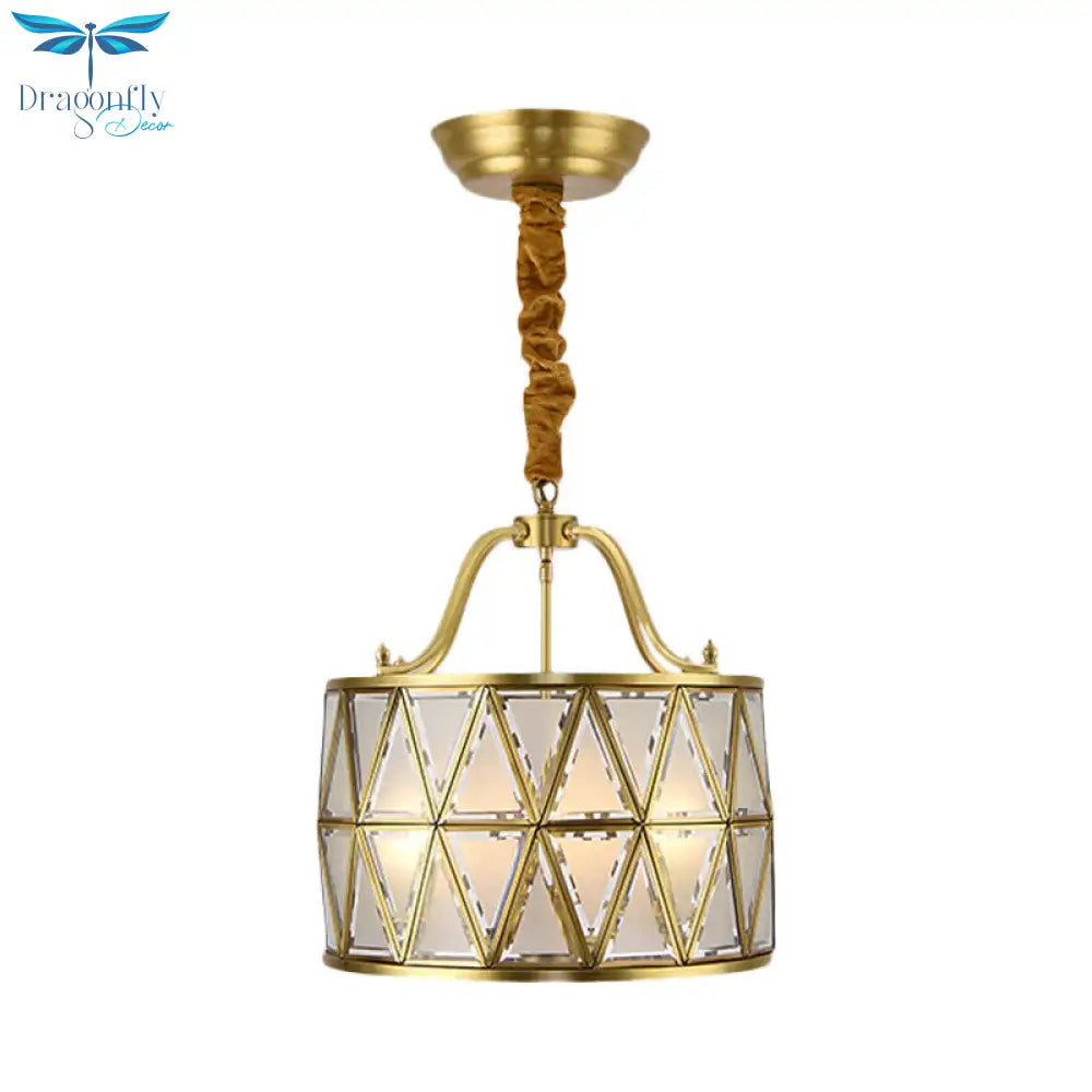 4 - Bulb Drum Ceiling Chandelier Vintage Brass Finish Metallic Suspension Light For Dining Room