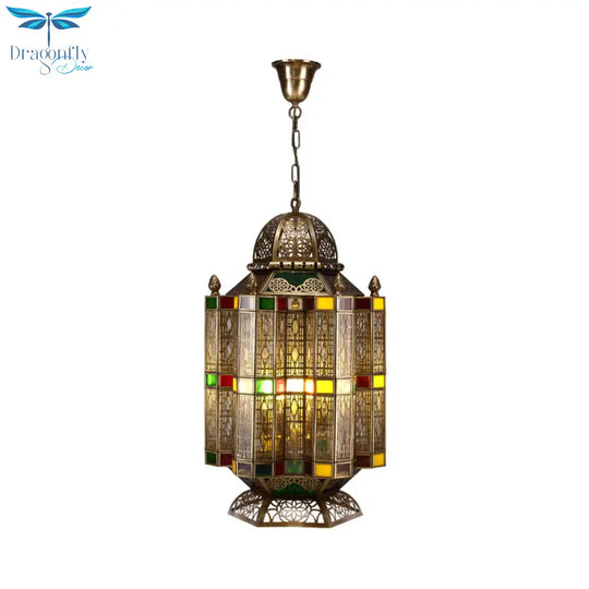 4 Bulbs Lantern Hanging Chandelier Arab Brass Metal Suspension Pendant Light For Restaurant