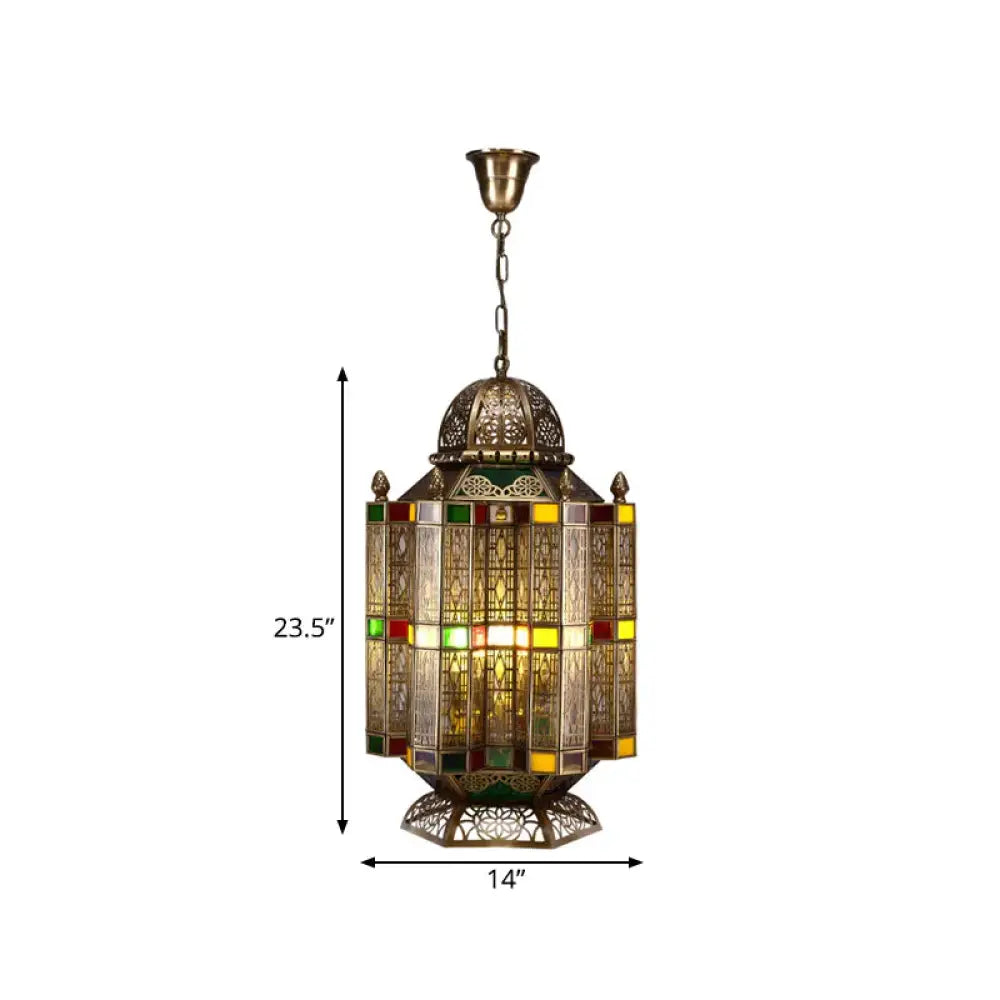 4 Bulbs Lantern Hanging Chandelier Arab Brass Metal Suspension Pendant Light For Restaurant