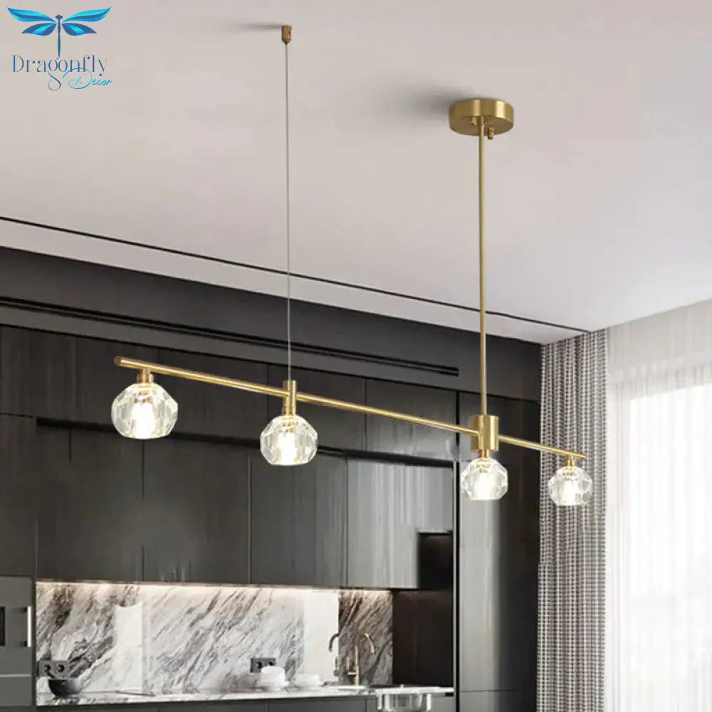 4 Bulbs Led Crystal Hanging Chandelier Traditional Gold Polygon/Globe/Square Restaurant Pendant