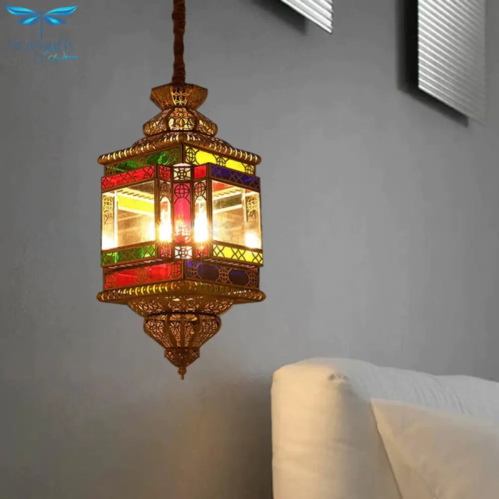 4 Bulbs Metal Pendant Chandelier Vintage Brass Lantern Dining Room Arab Ceiling Lamp