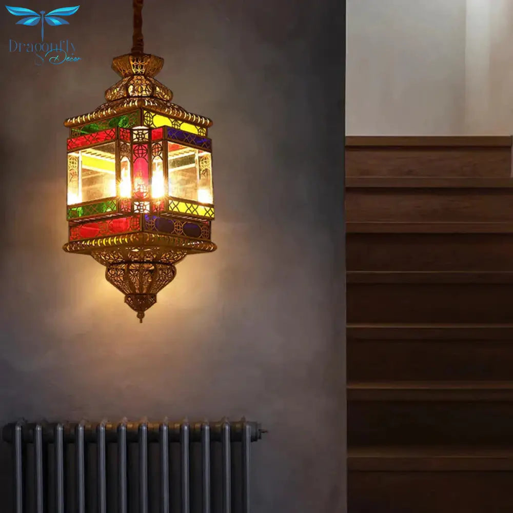 4 Bulbs Metal Pendant Chandelier Vintage Brass Lantern Dining Room Arab Ceiling Lamp