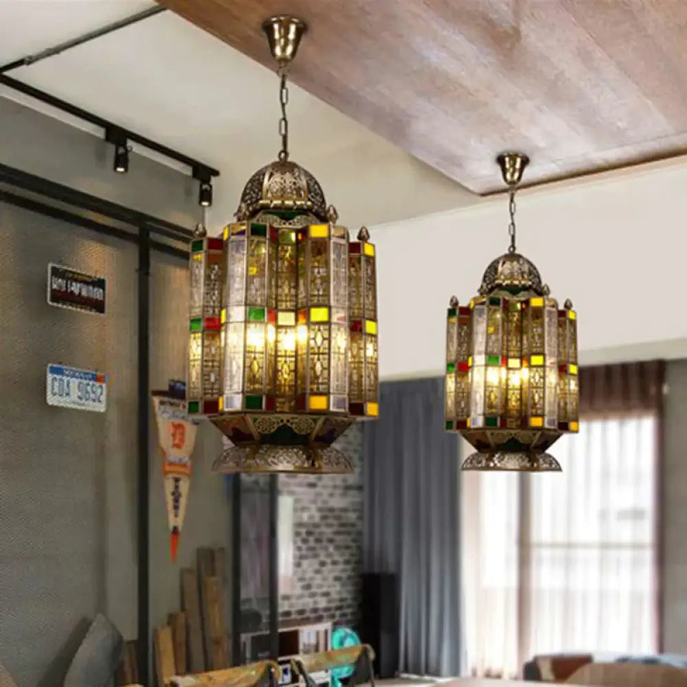4 Bulbs Metallic Pendant Chandelier Rustic Brass Lantern Shade Dining Room Pendulum Light