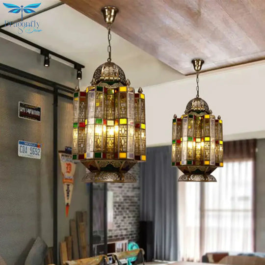 4 Bulbs Metallic Pendant Chandelier Rustic Brass Lantern Shade Dining Room Pendulum Light Bronze