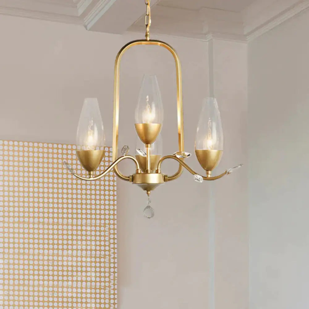 4 Bulbs Torpedo Pendant Chandelier Traditional Gold Crystal Suspended Lighting Fixture