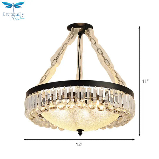 4 - Head Crystal Hanging Light Traditional Black Bowl Dining Room Chandelier With Frosted Glass