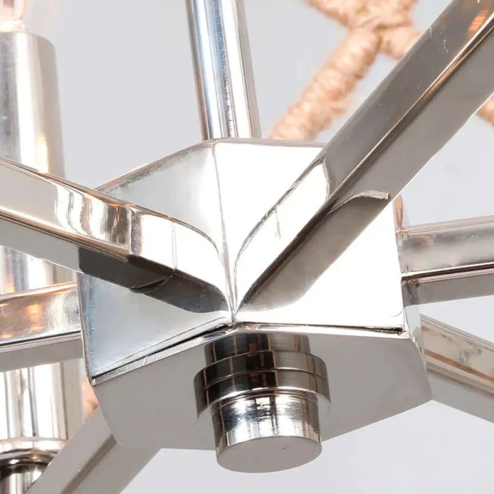 4 Heads Dining Room Hanging Chandelier Contemporary Beige Ceiling Pendant Light With Cage Metal