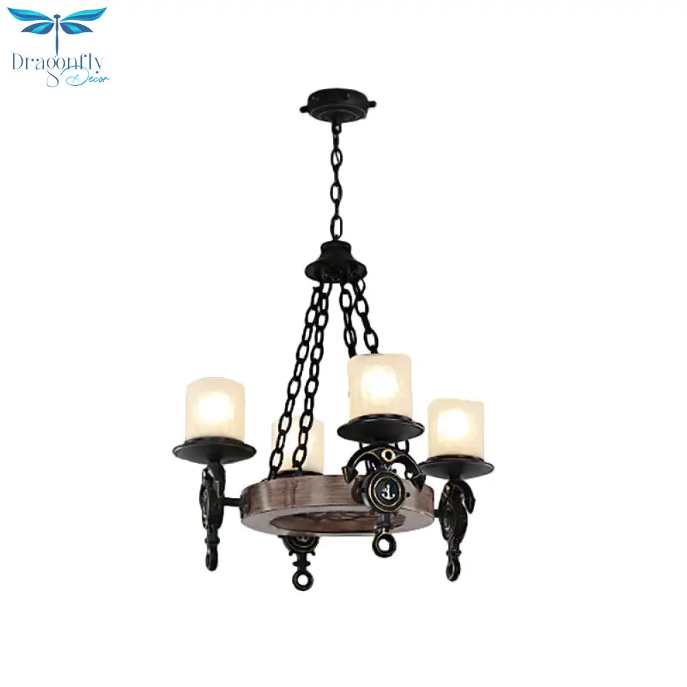 4 Heads Parlor Chandelier Light Children Blue/Brown Hanging Lamp Kit With Cylinder Frosted Glass