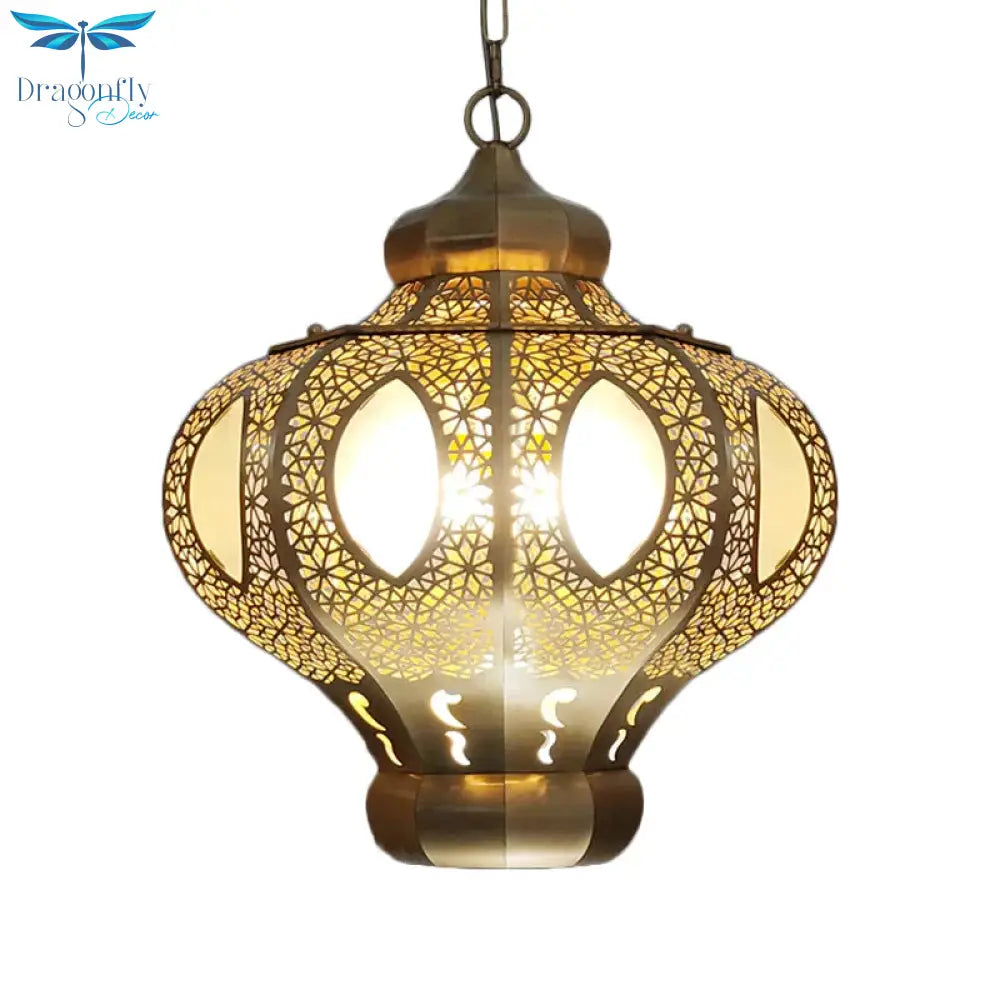 4 Heads Pendant Lighting Mediterranean Restaurant Ceiling Chandelier With Crown White/Red Glass