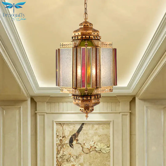 4 Lights Ceiling Chandelier Classic Porch Hanging Lamp With Lantern Frosted Glass Shade In Brass