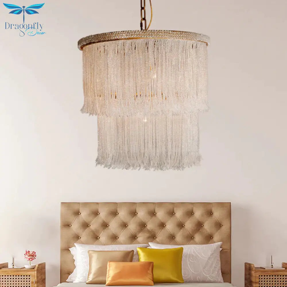4 Lights Chandelier Light Fixture Rustic Tiered Crystal Hanging Lamp Kit In White For Bedroom