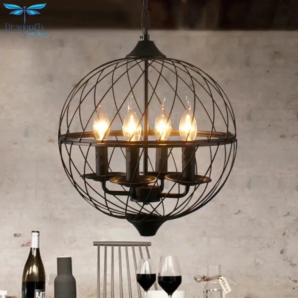 4 Lights Metal Pendant Chandelier Classic Black Candle Dining Room Hanging Ceiling Fixture With