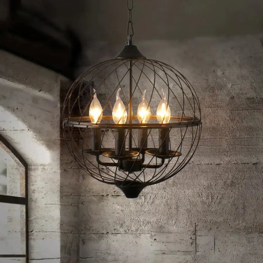 4 Lights Metal Pendant Chandelier Classic Black Candle Dining Room Hanging Ceiling Fixture With