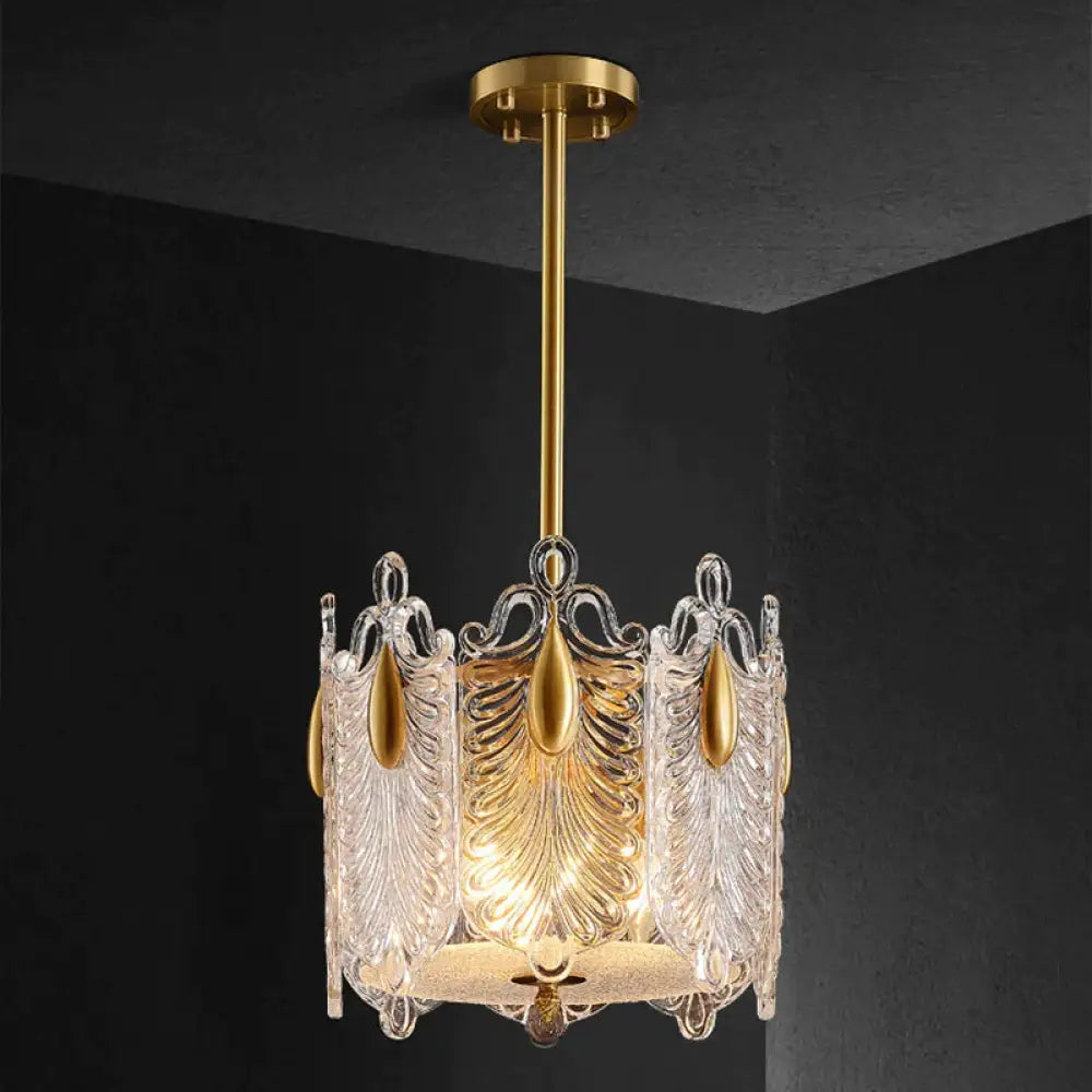 4 Lights Pendant Chandelier Traditional Round K9 Crystal Hanging Ceiling Light In Gold For Living