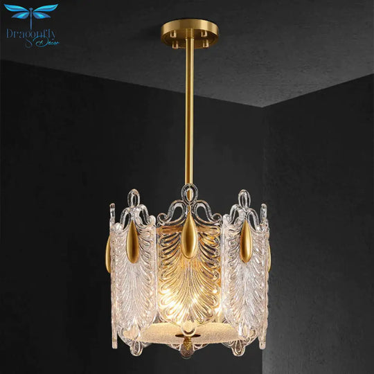4 Lights Pendant Chandelier Traditional Round K9 Crystal Hanging Ceiling Light In Gold For Living