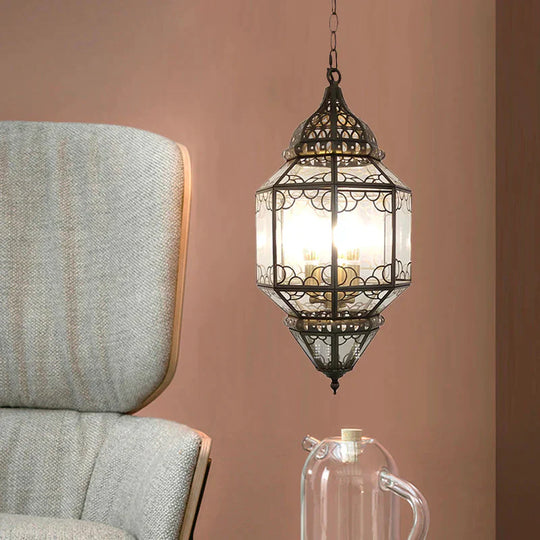 3 - Head Pendant Lighting Antiqued Arab Balcony Hanging Chandelier With Lantern Clear Glass Shade