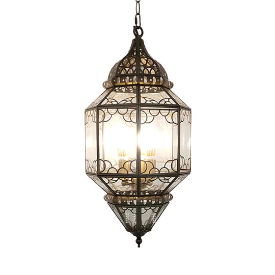 3 - Head Pendant Lighting Antiqued Arab Balcony Hanging Chandelier With Lantern Clear Glass Shade