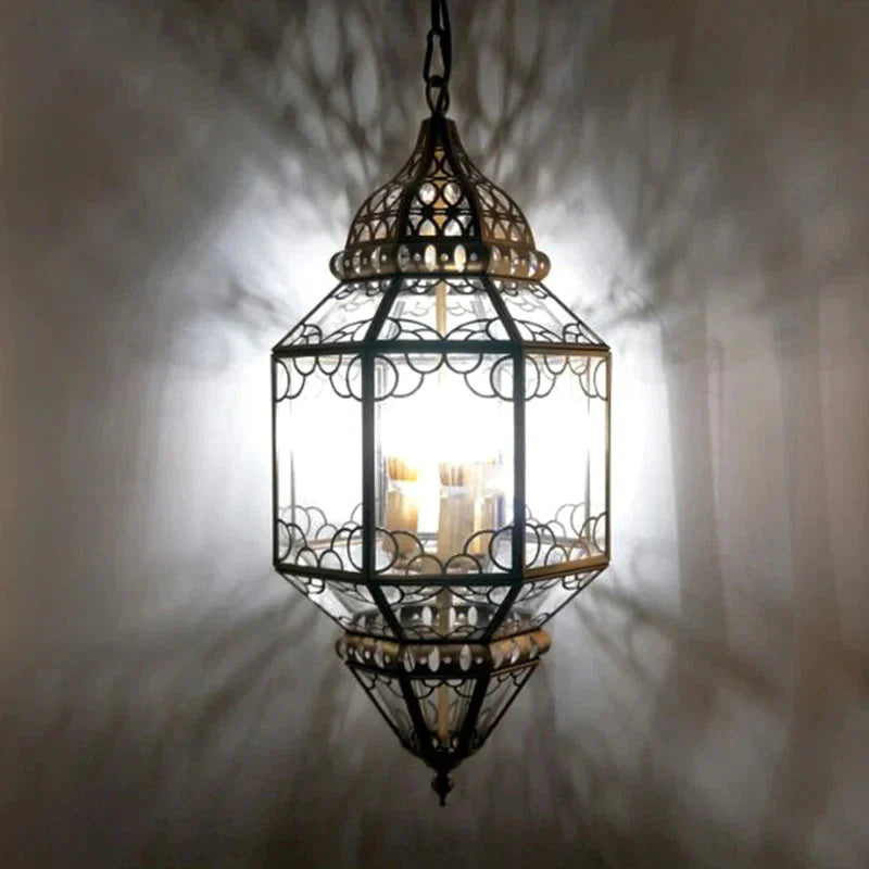 3 - Head Pendant Lighting Antiqued Arab Balcony Hanging Chandelier With Lantern Clear Glass Shade