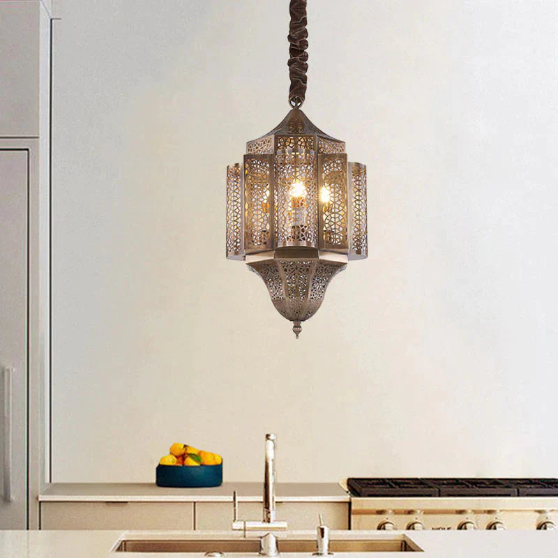 Brass Lantern Suspension Lamp Arab Metal 3 - Bulb Restaurant Chandelier Pendant Light