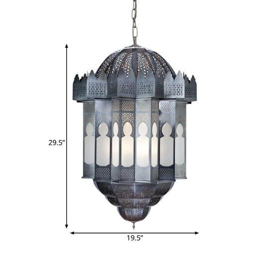 6 Heads Lantern Ceiling Chandelier Art Deco Grey Finish Metallic Hanging Pendant Light