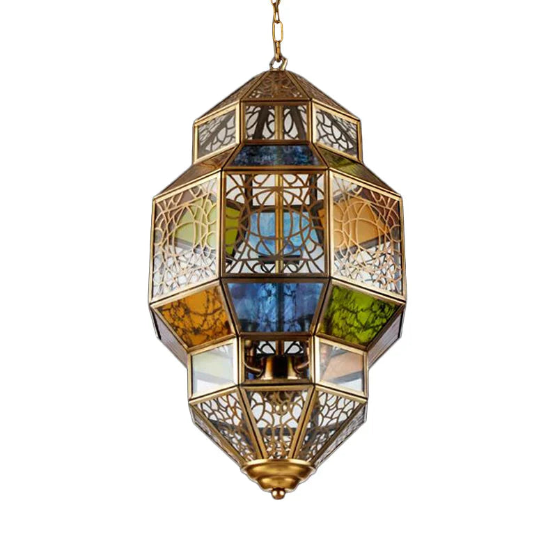 3 - Head Gourd Chandelier Lighting Arab Brass Finish Metallic Hanging Ceiling Lamp With Colorful