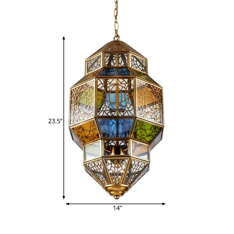 3 - Head Gourd Chandelier Lighting Arab Brass Finish Metallic Hanging Ceiling Lamp With Colorful