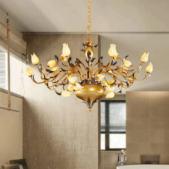 Brass 30 Heads Chandelier Lighting Vintage Metal Tulip Led Pendant Ceiling Light For Living Room