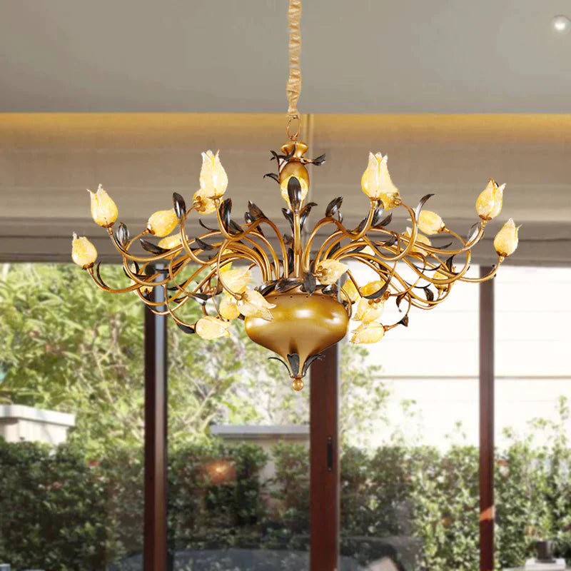 Brass 30 Heads Chandelier Lighting Vintage Metal Tulip Led Pendant Ceiling Light For Living Room