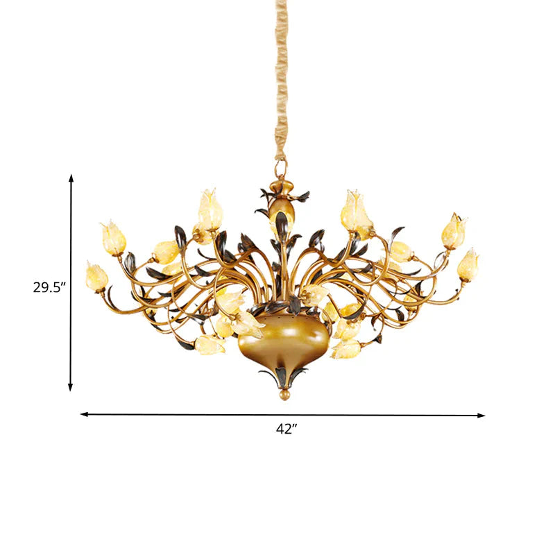 Brass 30 Heads Chandelier Lighting Vintage Metal Tulip Led Pendant Ceiling Light For Living Room