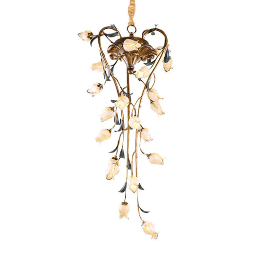 Brass Tulip Hanging Chandelier American Garden Metal 21 Lights Restaurant Led Ceiling Pendant